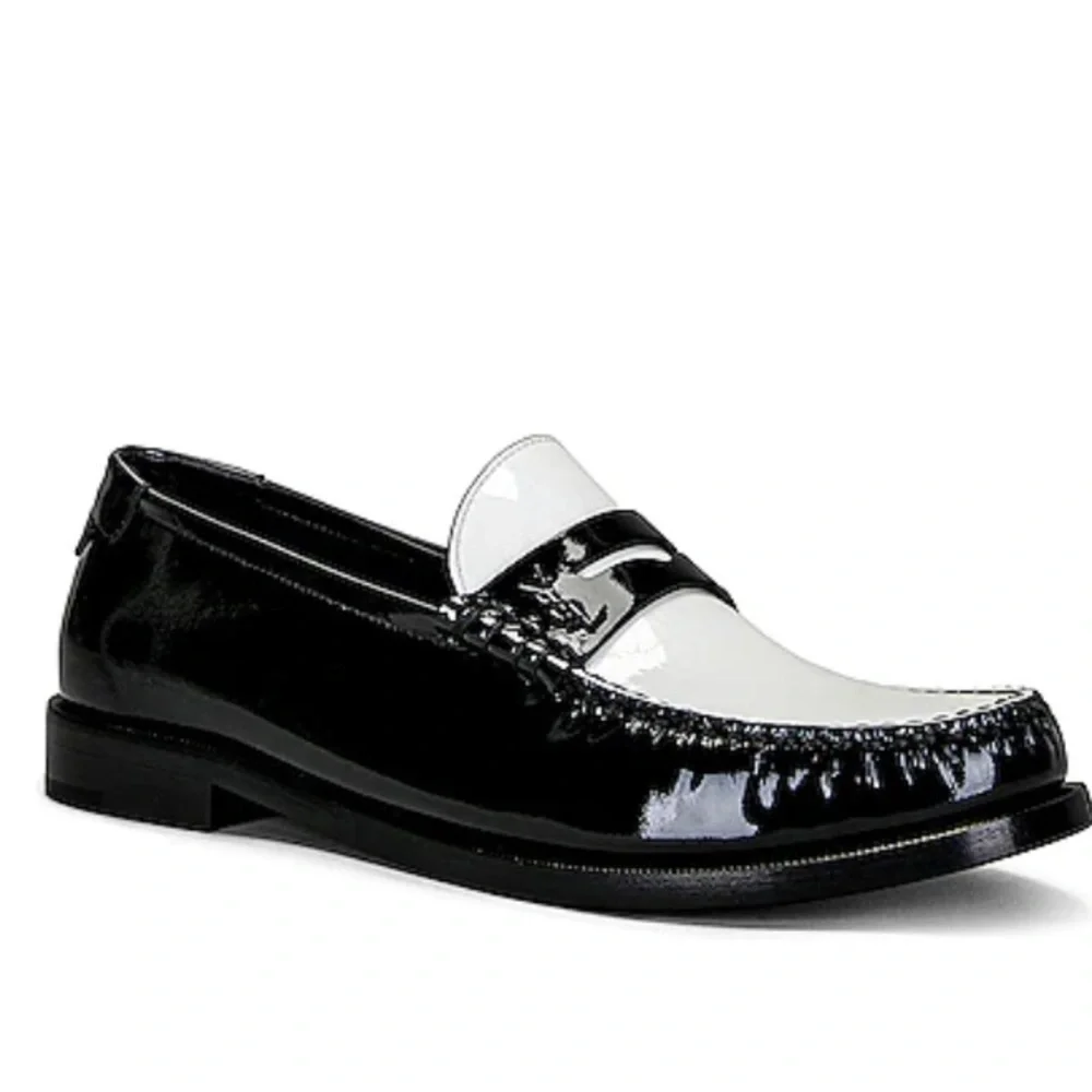 ❌SOLD❌ Saint Laurent Le Loafer Flats in Nero & Blanc Optique 38 - Picture 1 of 10